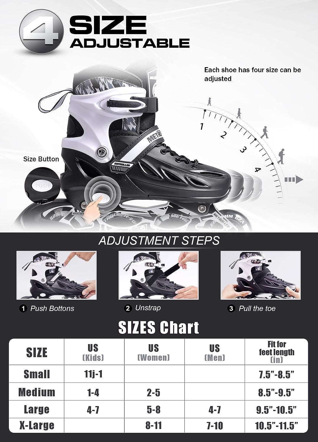 METROLLER Inline Skates for Girls and Boys, Women, Men 4 Sizes