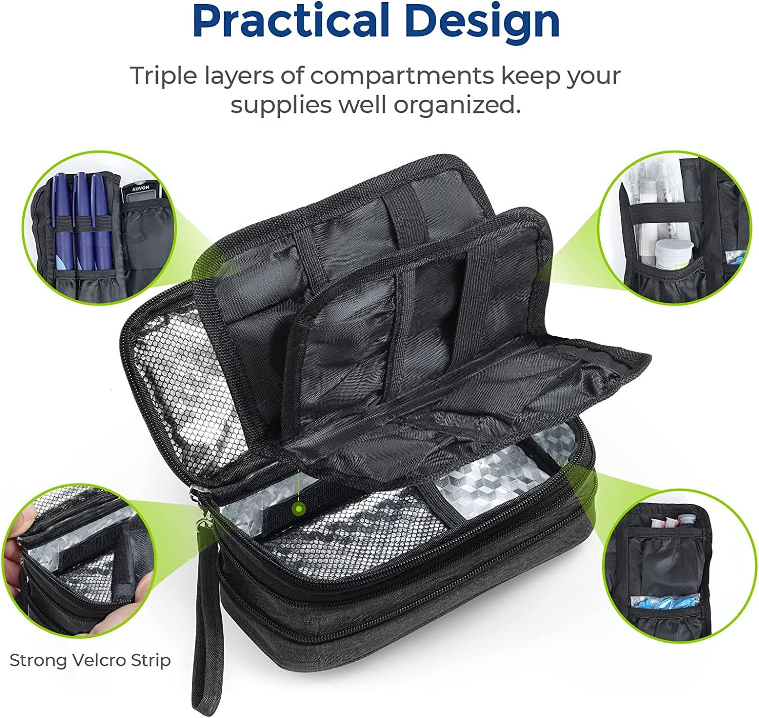 AUVON Insulin Cooler Travel Case, Expandable Insulated Diabetic Bag