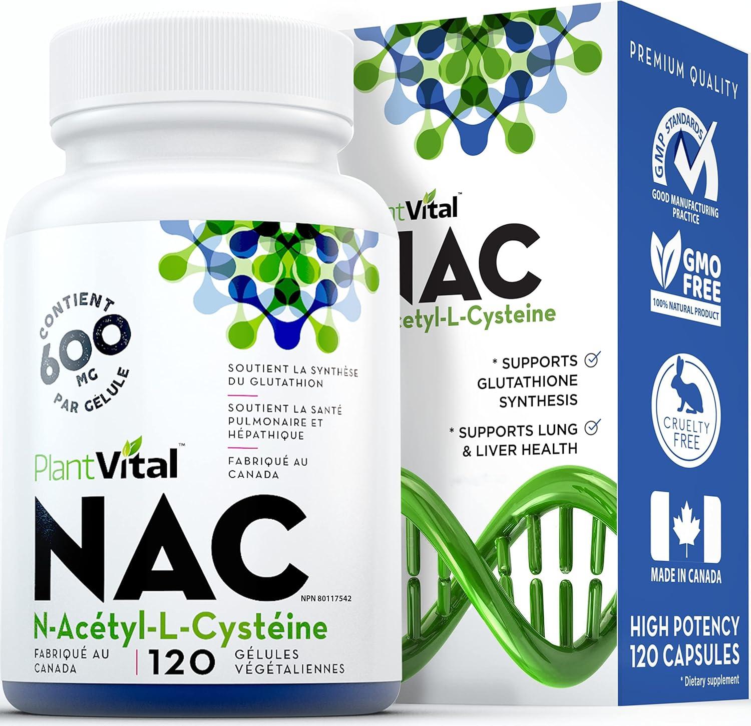 PlantVital Nac supplement 600mg - N Acetyl Cysteine - Supports Normal Lung  & Liver Health Now with NAC 600 mg Immune System Support 120 Capsules (2  Bottles) - L Cysteine supplement |