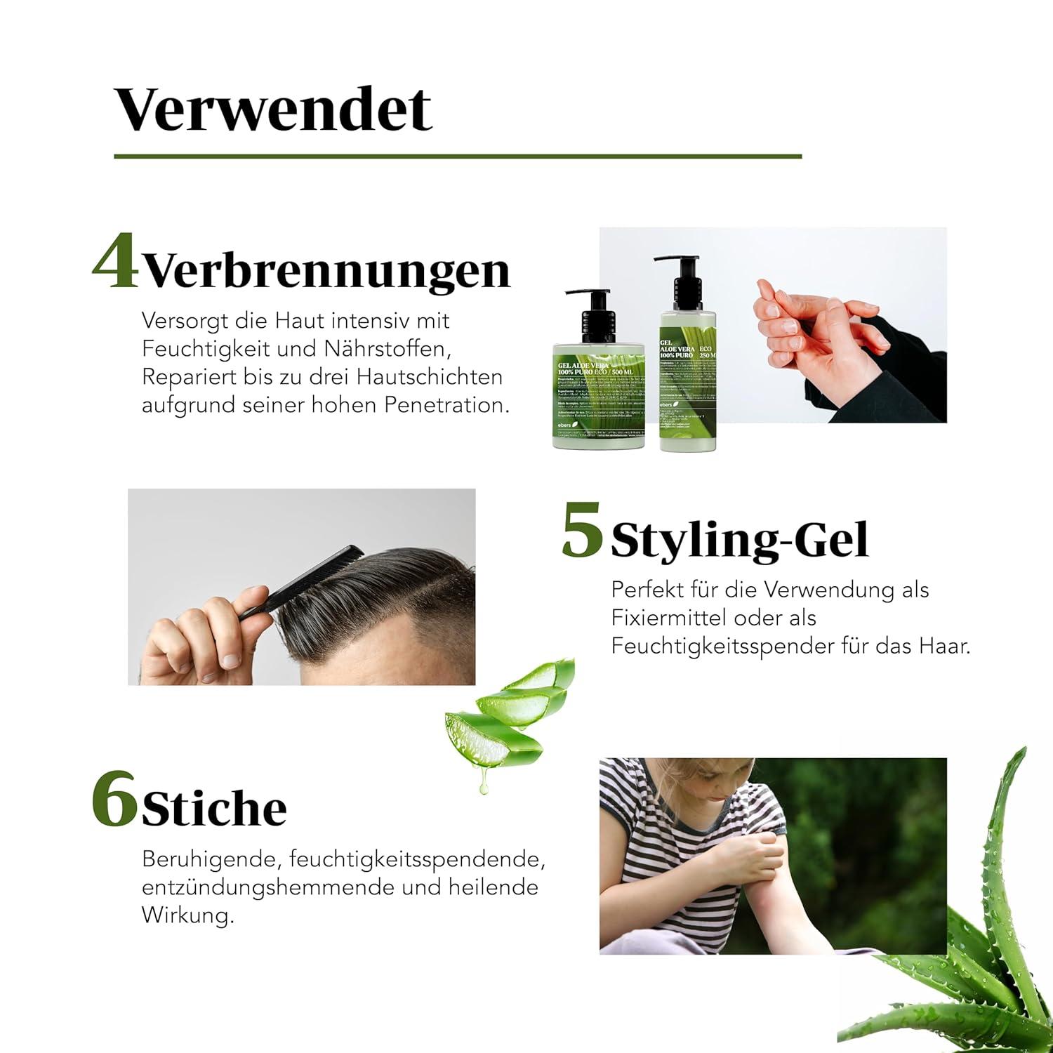 Ebers Aloe Vera Gel 100% Pure 500ml - Moisturizing Cream for Face Body Hair  Care & Shaving - International Shipping Available