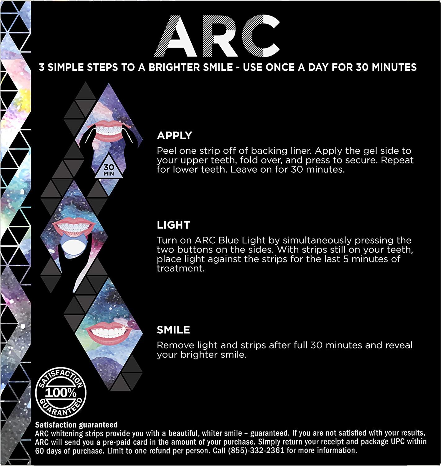 ARC Teeth Whitening Strip Kit with Blue Light, 28 Strips (14 Count Pack)