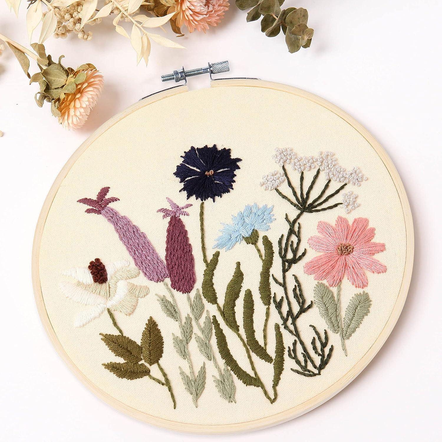 Beginner Embroidery Kit Flowers Pattern Diy Embroidery Full Kits  Embroidered On Clothes Cross Stitch Sewing Embroideri With Hoop