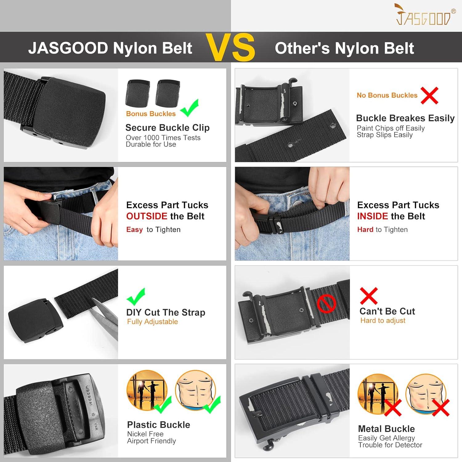 JASGOOD Nylon Military Tactical Men Belt 2 Pack Webbing Canvas