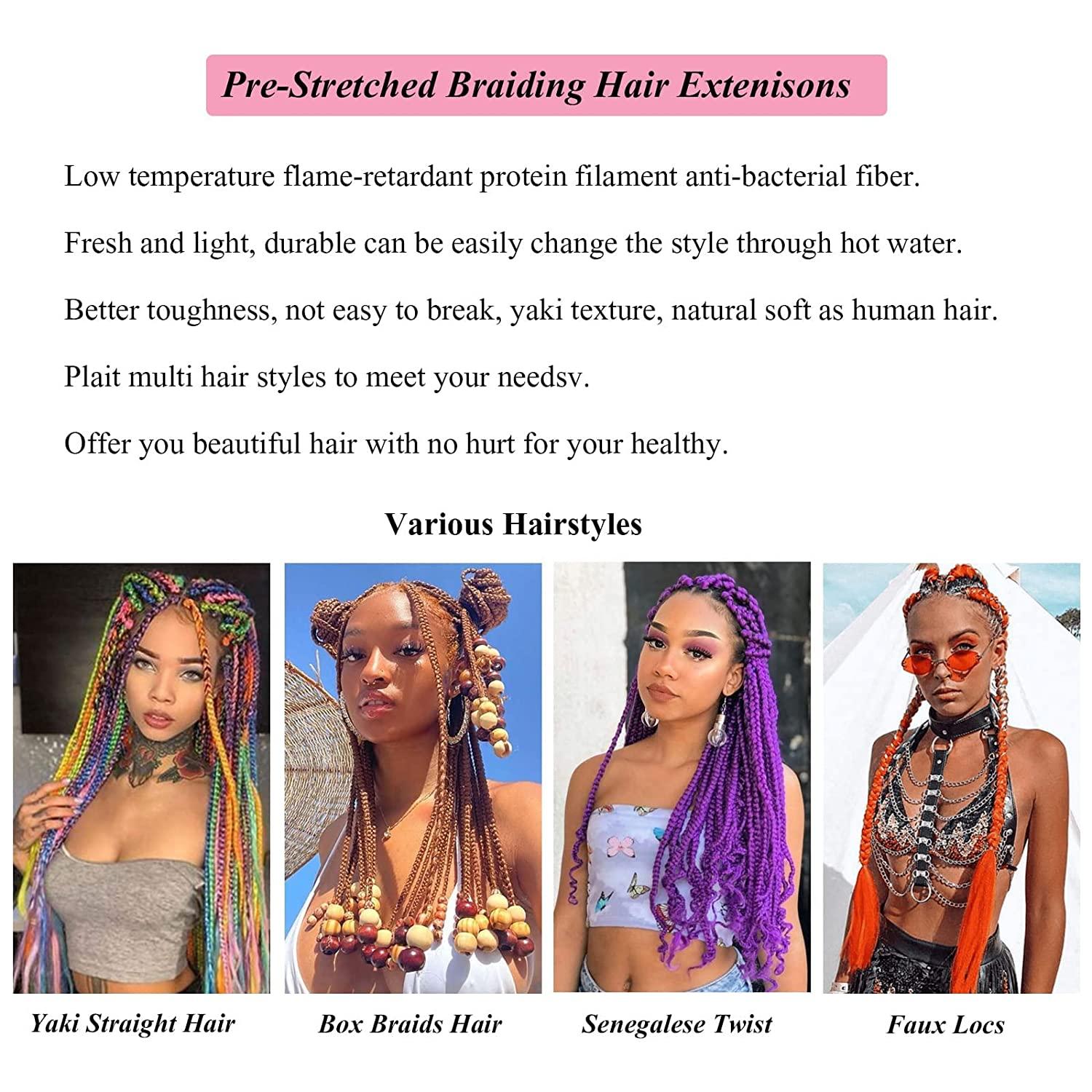 Ombre Green Pre stretched Braiding Hair, 3 Packs Kanekalon Box Braids Hair  Extensions, 26 Inches Yaki Texture Braiding Hair Pre stretched