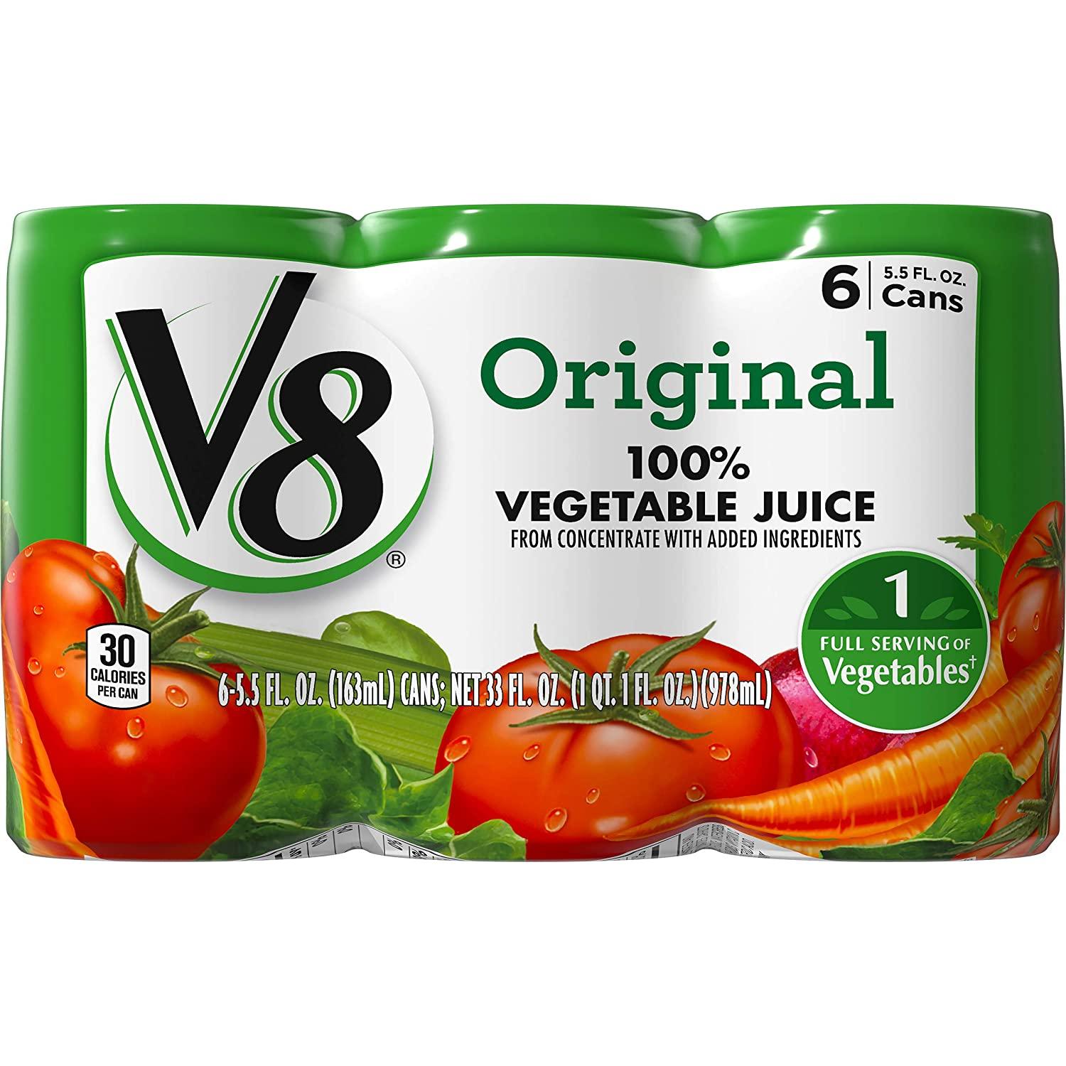 V8 Original 100 Vegetable Juice 5.5 oz Can Pack of 6 Healthy Drink