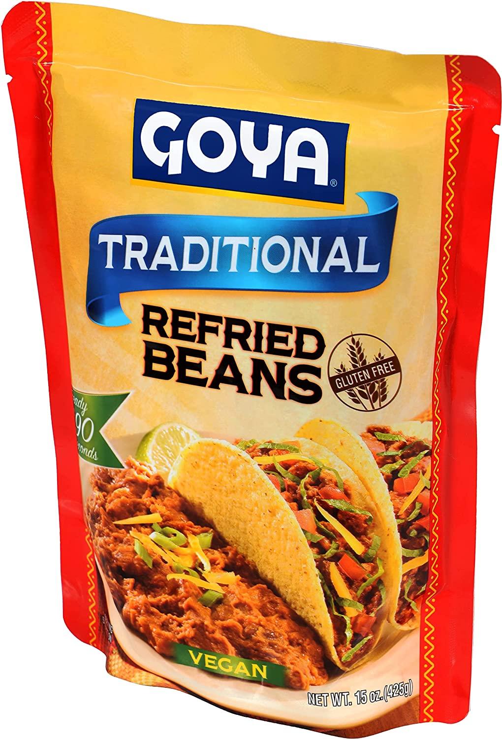 Goya Foods Traditional Refried Pinto Beans Pouch, 15 Ounce (Pack of 12)