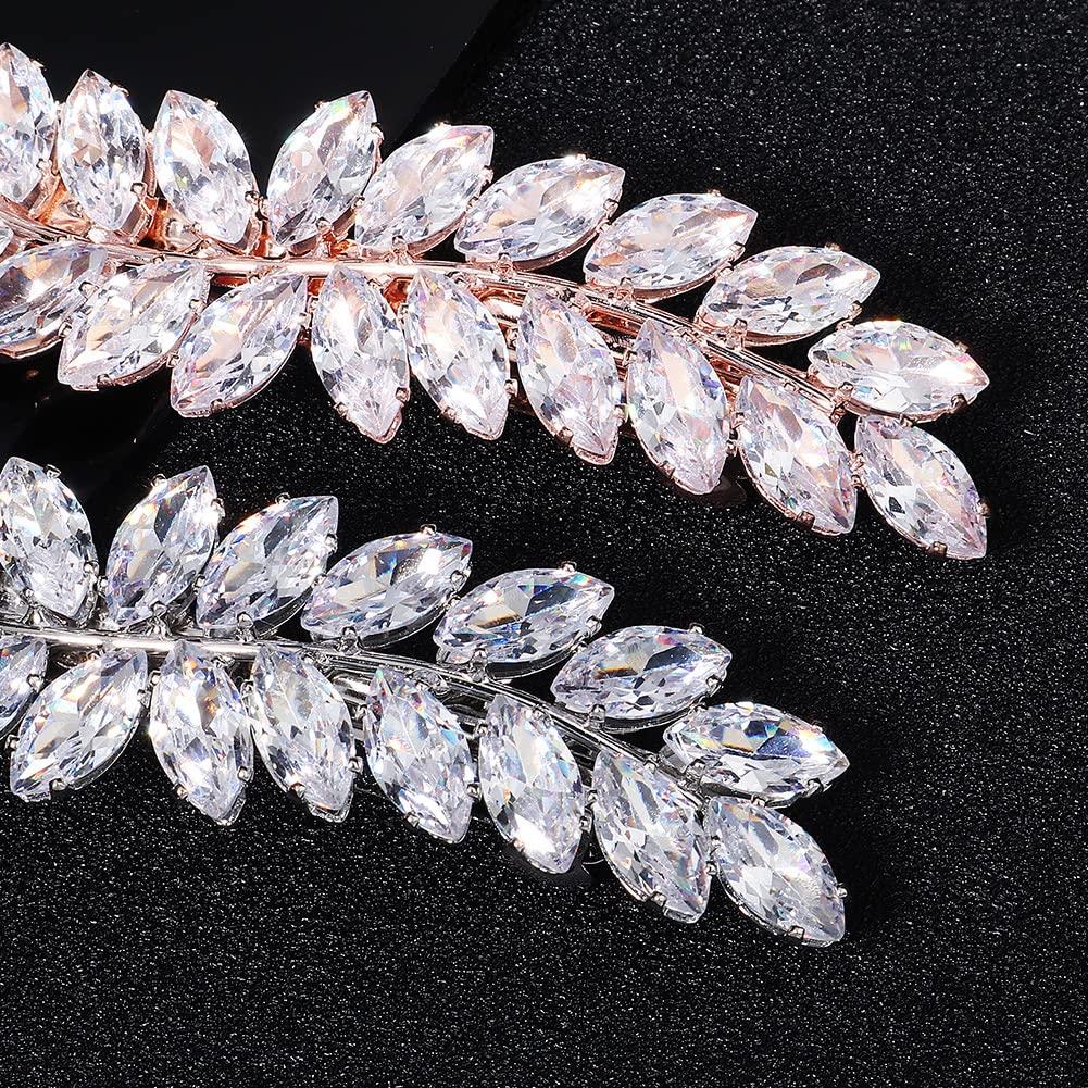 Xerling Französische Haarspange Mit Strass & Zirkonia - Blatt-Design, Goldfarben, Für Hochzeit & Feiern