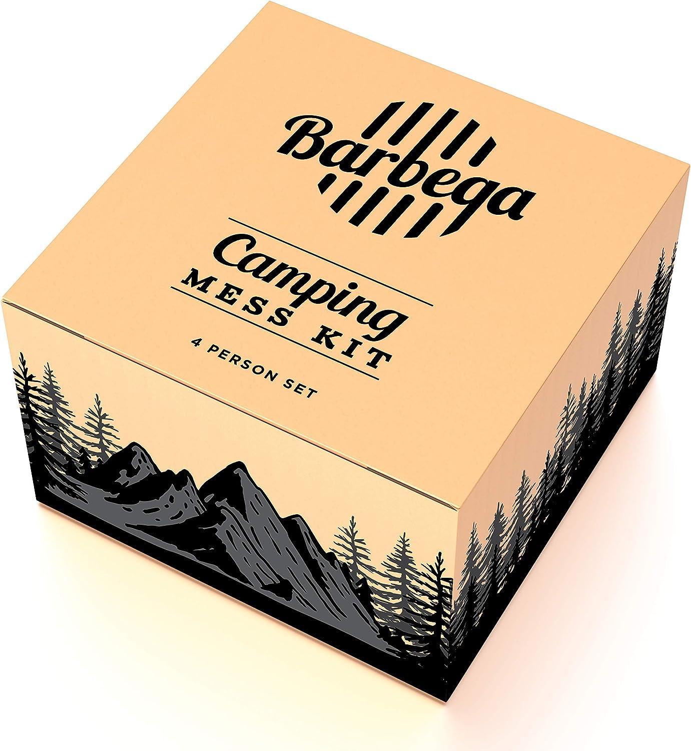 Camping Mess Kit 4 Person Dinnerware Set with Mesh Bag Plates, Bowls