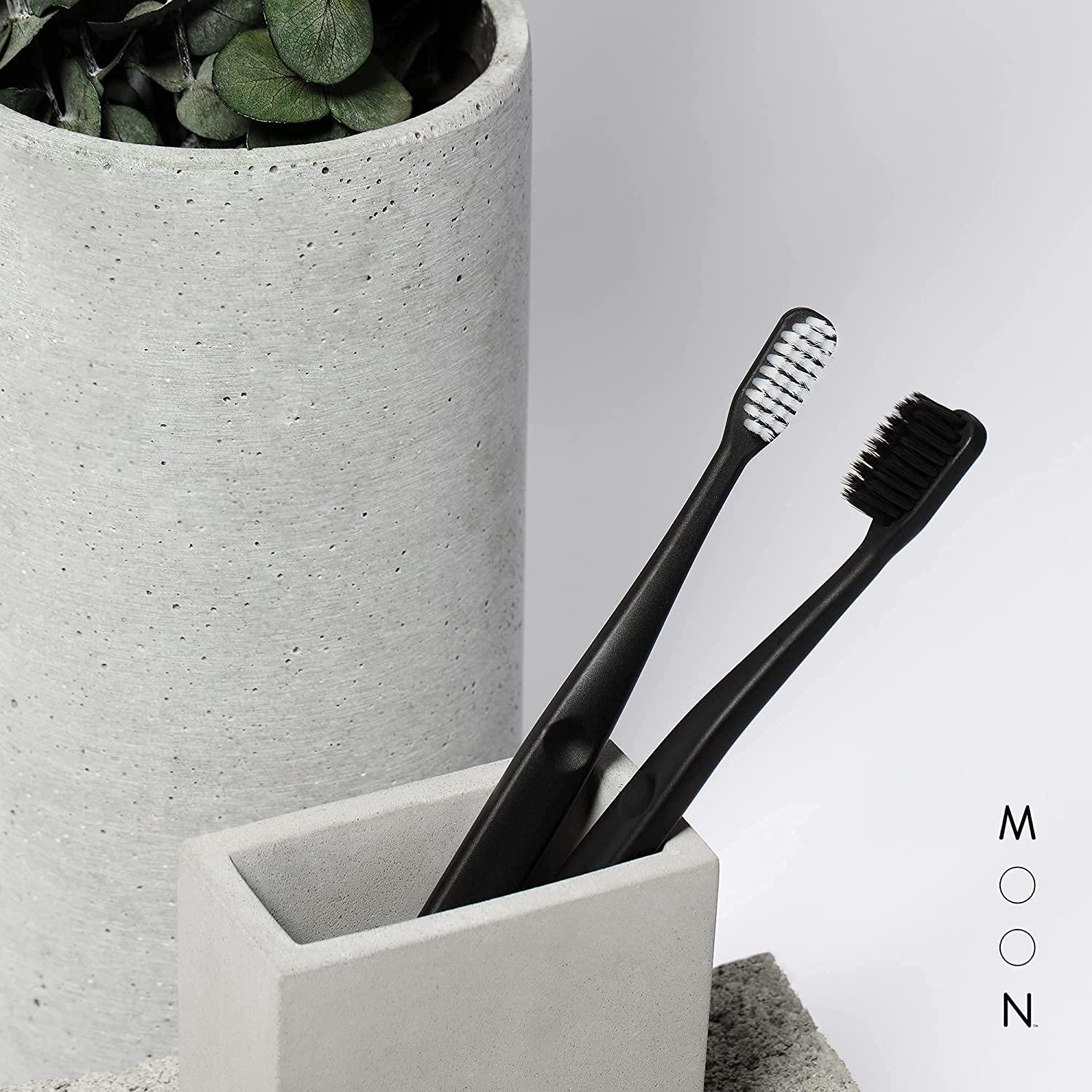MOON Soft Bristle Toothbrushes White and Black Sleek Design (2 Pack)