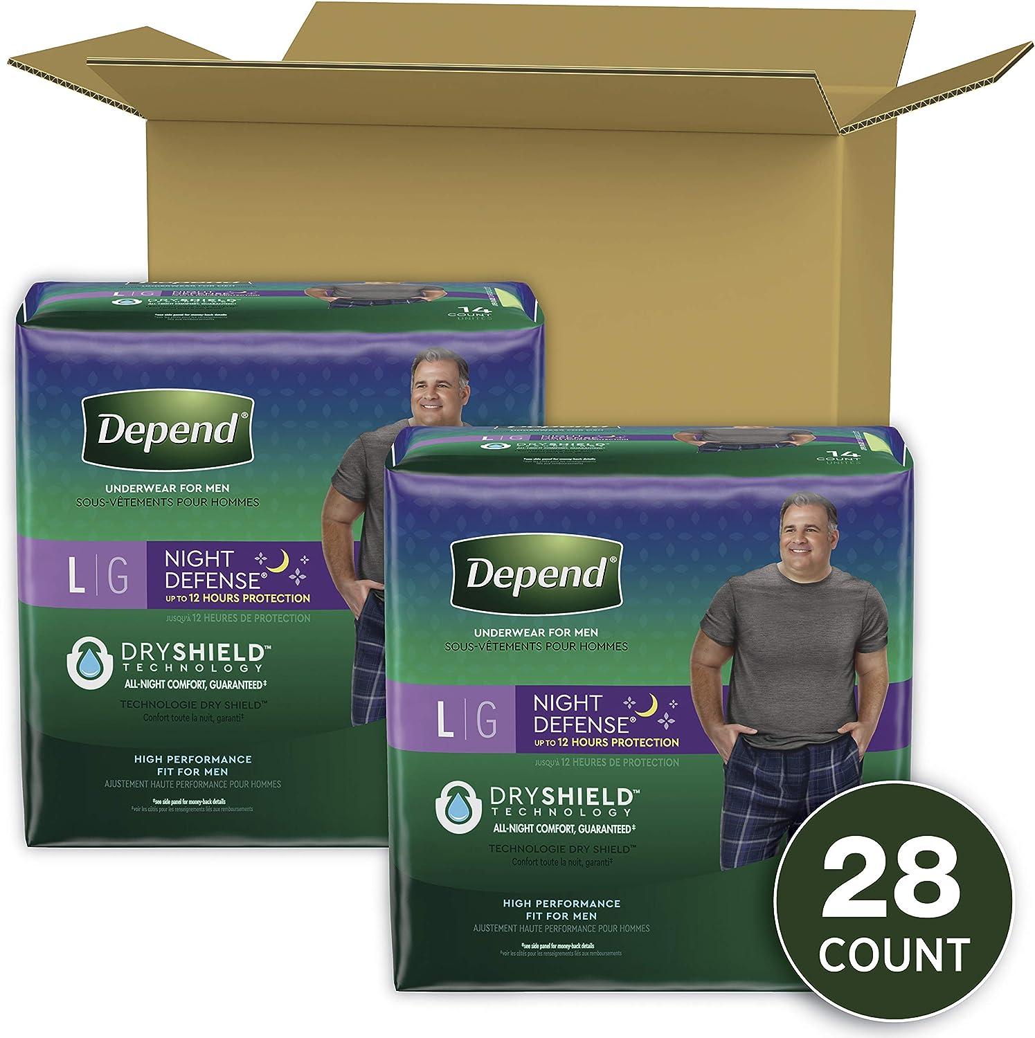 Depend Night Defense Adult Incontinence Underwear for Men, Overnight,  Disposable, Large, 28 Count (2 Packs of 14) (Packaging May Vary) OLD Large