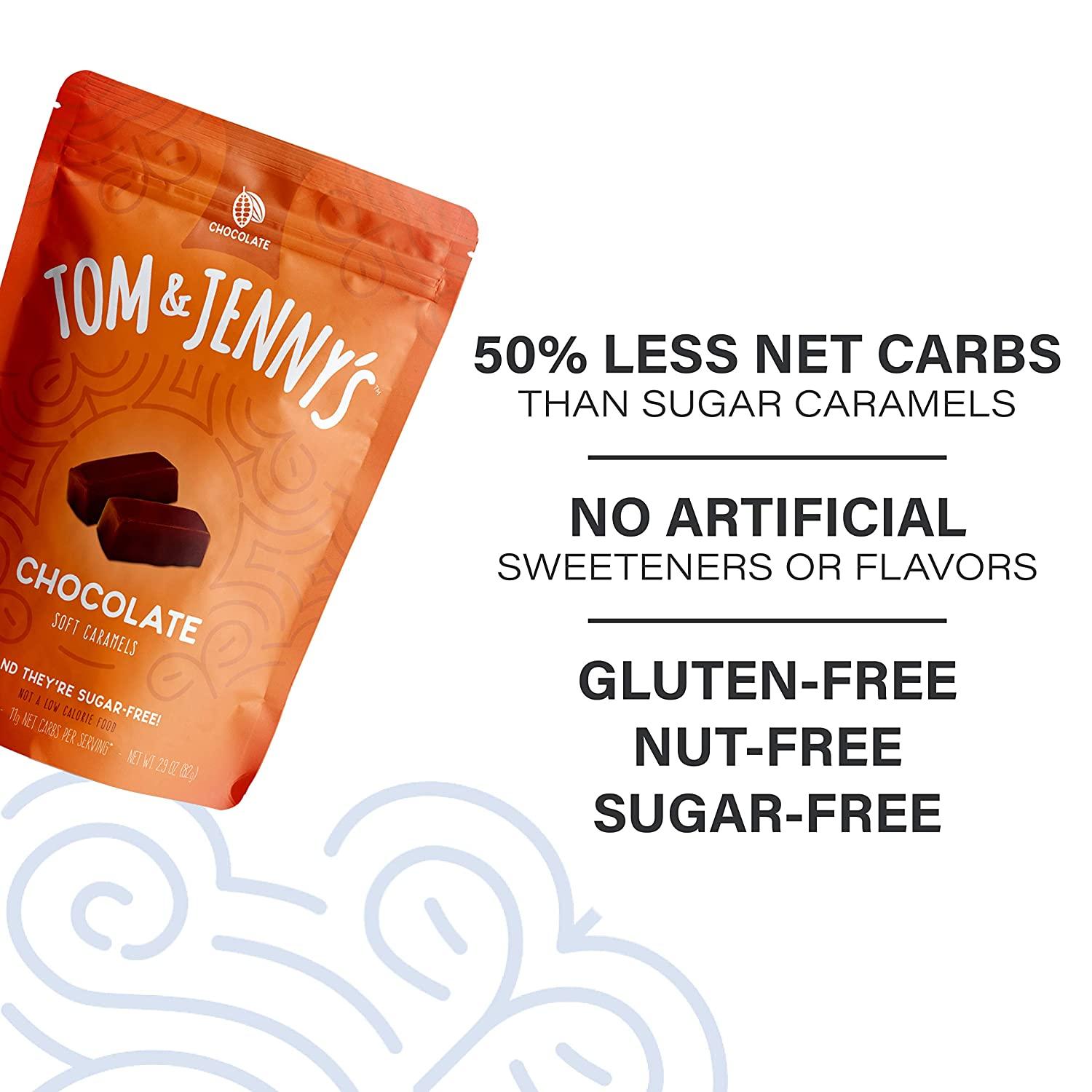 Tom Jennys Sugar Free Soft Caramel Candy with Chocolate and Sea Salt