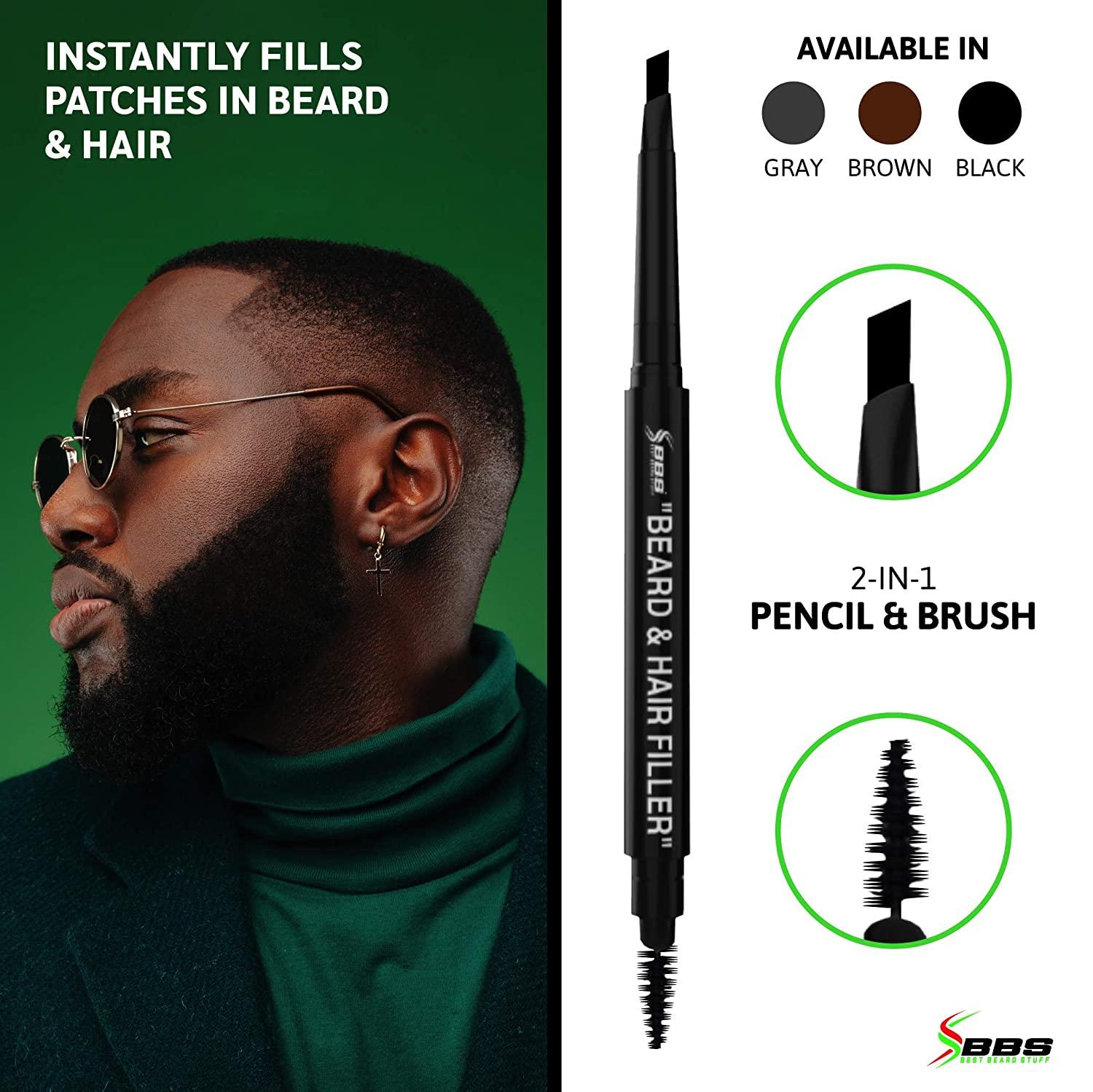BEST Beard Filler Pen for Men / Pencil & Brush - Fill Patchy & Thin Areas  for a Perfect Beard, Hairline & Mustache - More Effective Than Hair Fiber -  Waterproof -