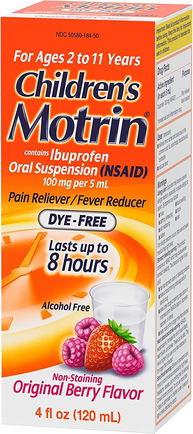Children's Motrin Oral Suspension Medicine 100mg Ibuprofen Berry
