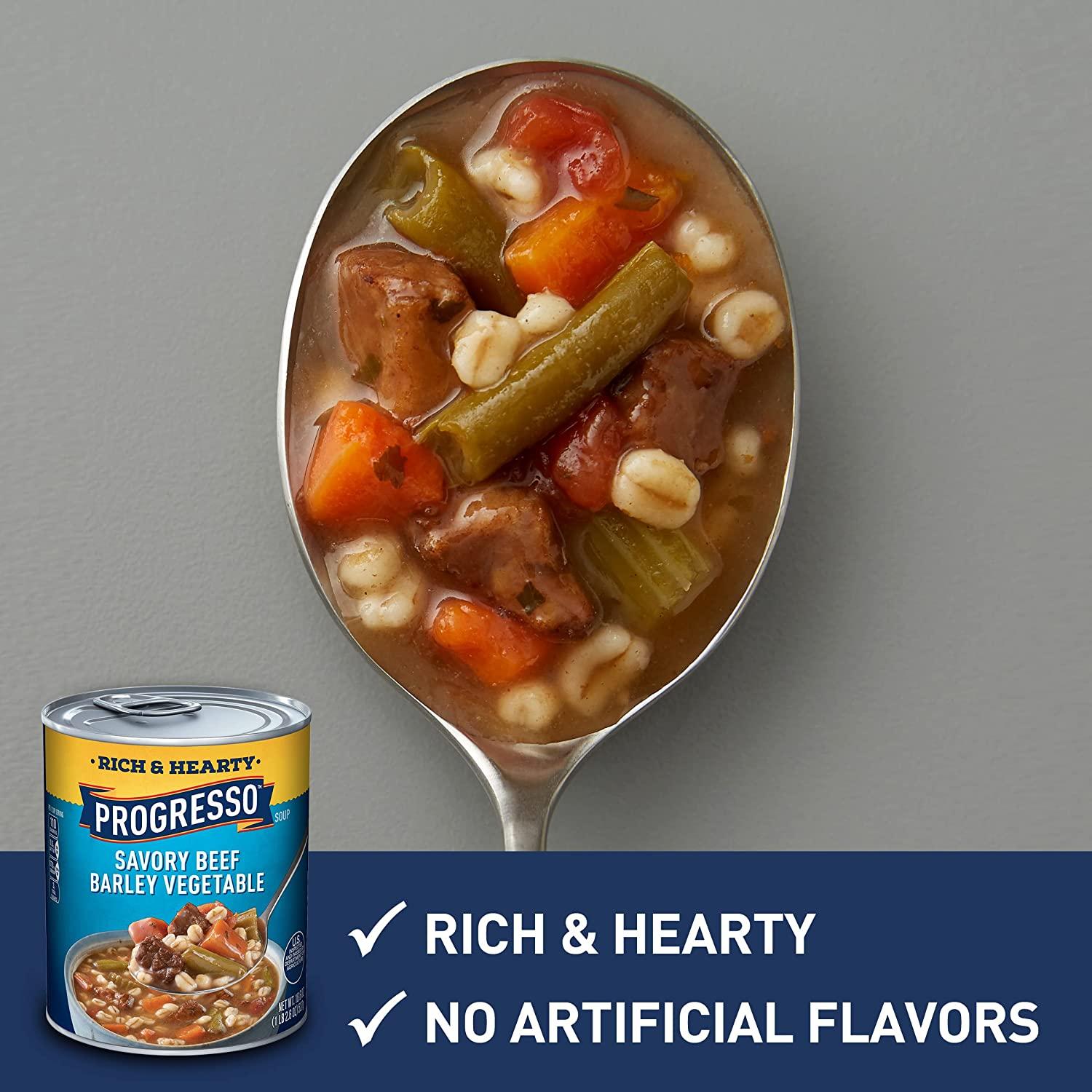 Progresso Soup, Rich & Hearty, Savory Beef Barley Vegetable Soup, 18.6
