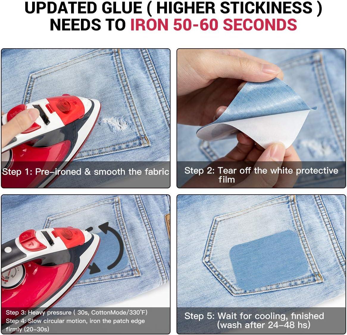 20PCS Denim Iron on Patches Kit Shades of Blue for Clothing