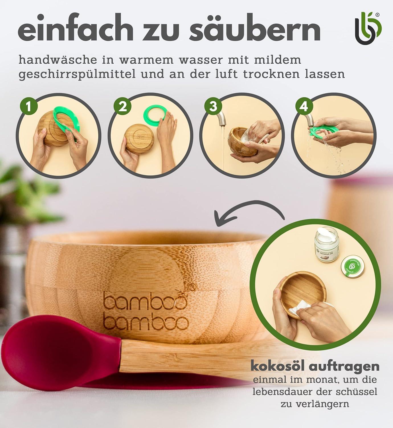 Bamboo Baby Bowl & Spoon Set Food-Safe Silicone Suction for Toddlers -  Non-Toxic Stable Self-Dinnerware (11.8 oz)