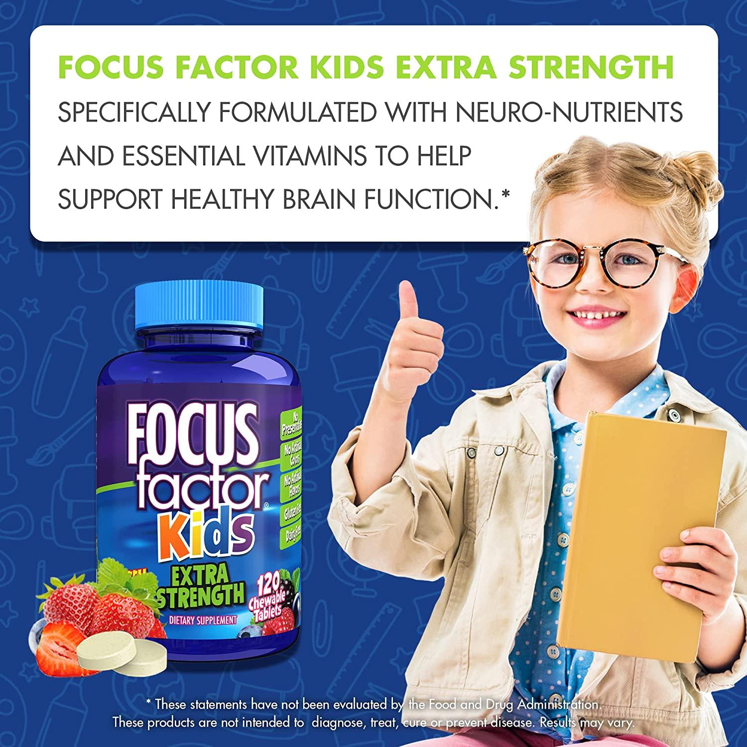 Focus Factor Kids Extra Strength Chewable Brain Health Vitamins 120