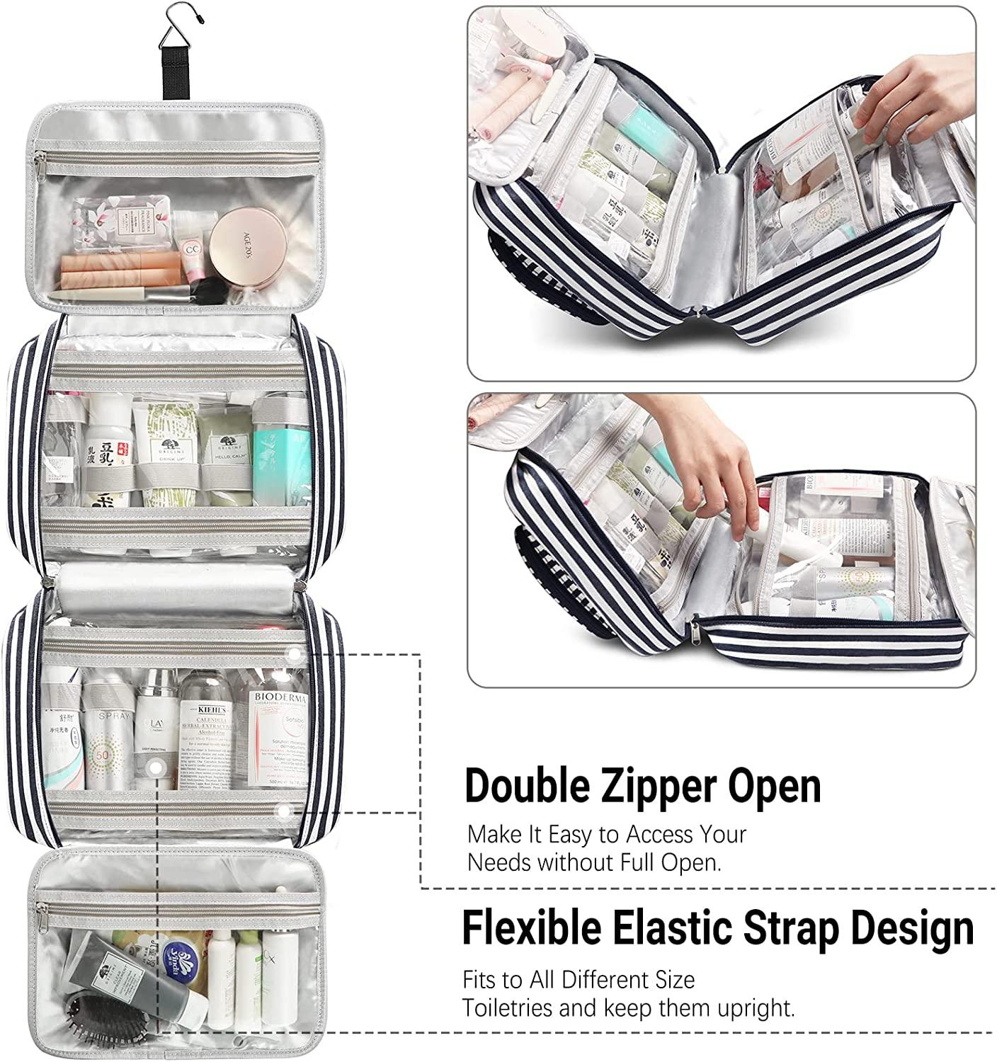 Bosidu Hanging Travel Toiletry Bag,Large Capacity Cosmetic Travel Toiletry  Organizer for Women with 4 Compartments & 1 Sturdy Hook,Perfect for
