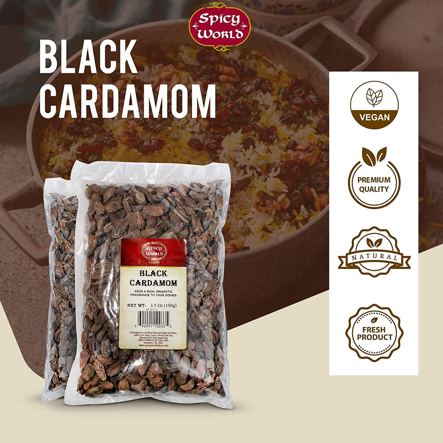 Black Cardamom Pods 3.5 Oz Bag (100gm) Whole Kali Elaichi Indian