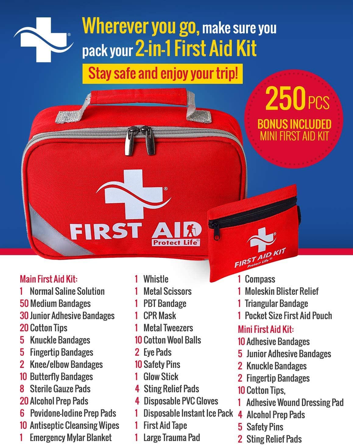 2-in-1 First Aid Kit for Car - 250 Piece - First Aid Kits for