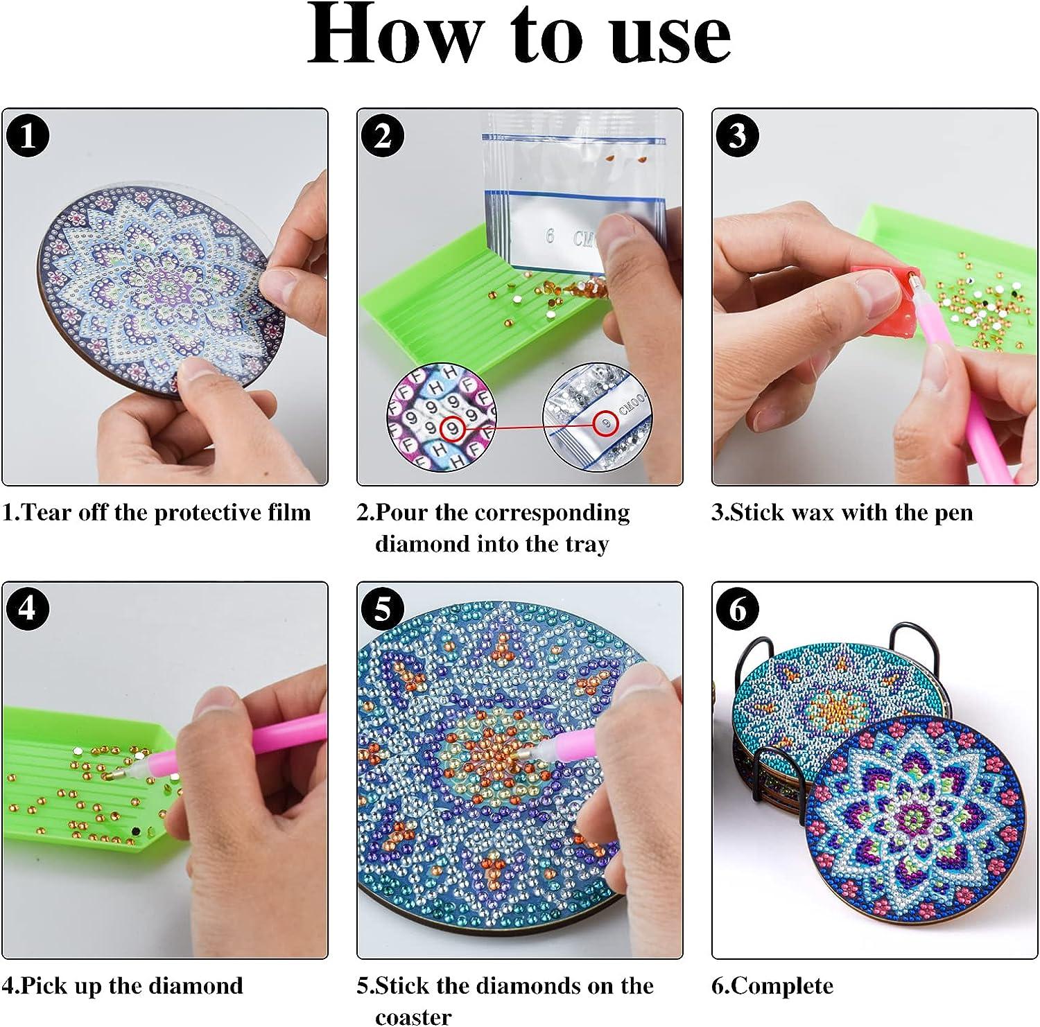 Finphoon Diamond Painting Coasters Kit with Holder 8 Pcs DIY