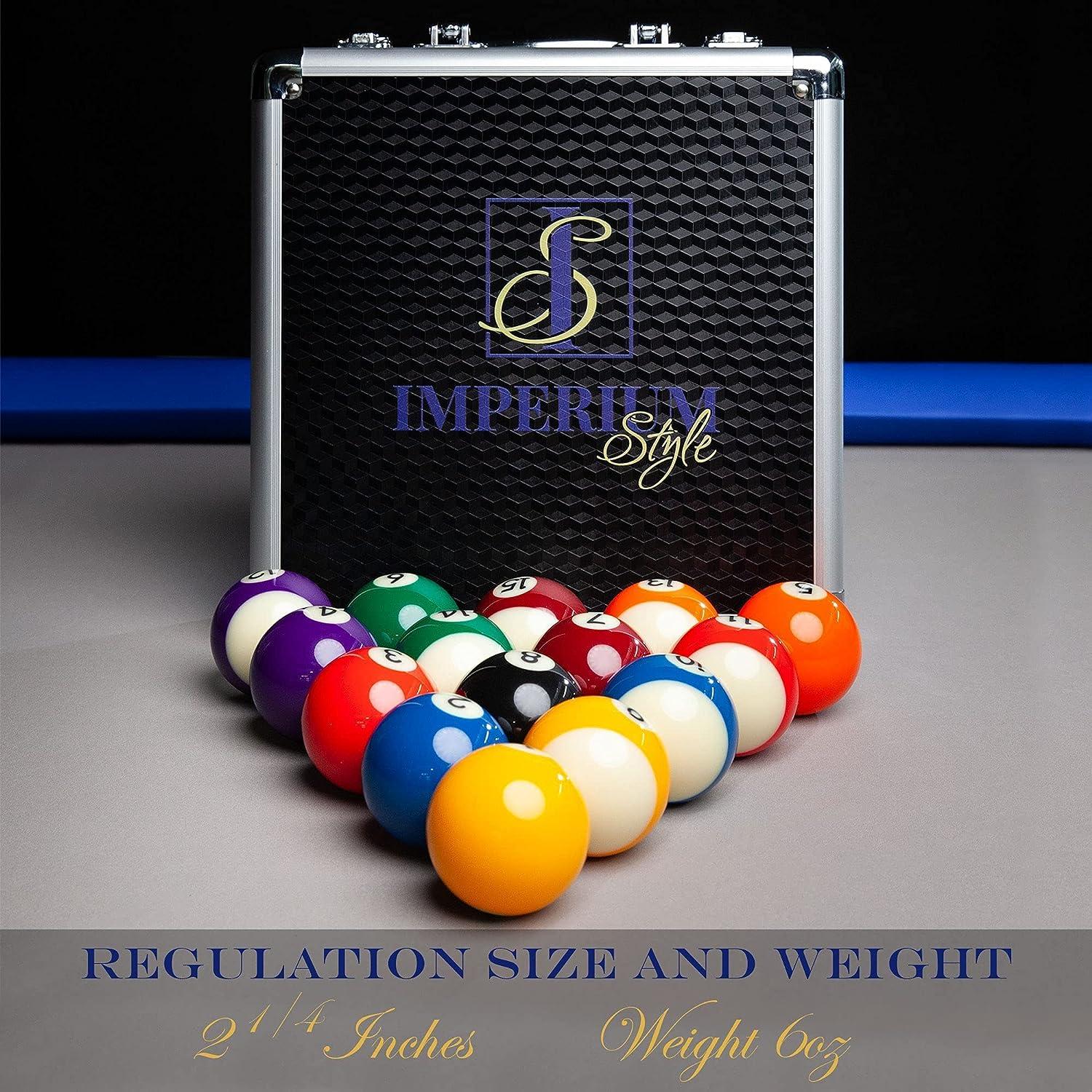 Imperium Style Pool Balls Billiard Set - Regulation Size - 17 Pc  Professional Pool Set w/Cue Ball and Sleek Black and Silver Case - Multi  Colored 