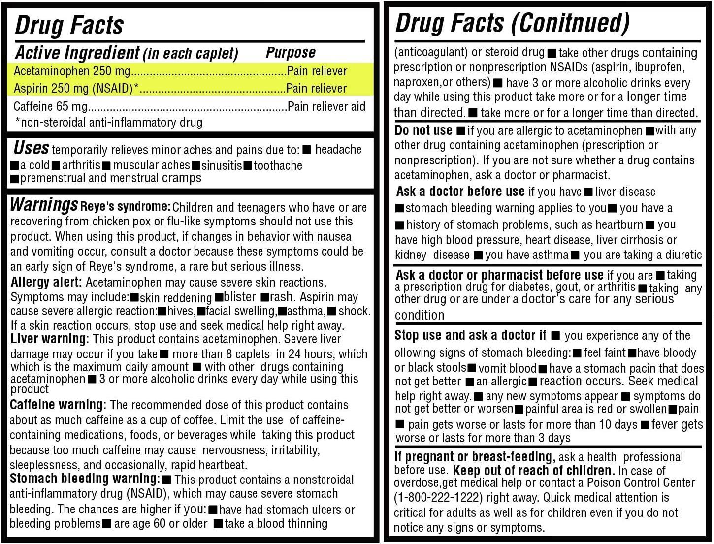 Safrel Extra Strength Headache Relief Acetaminophen with Aspirin