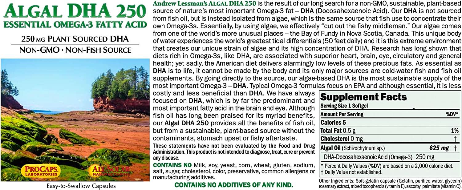Andrew Lessman Algal DHA 250mg 30 Softgels PlantBased Omega3 Oils