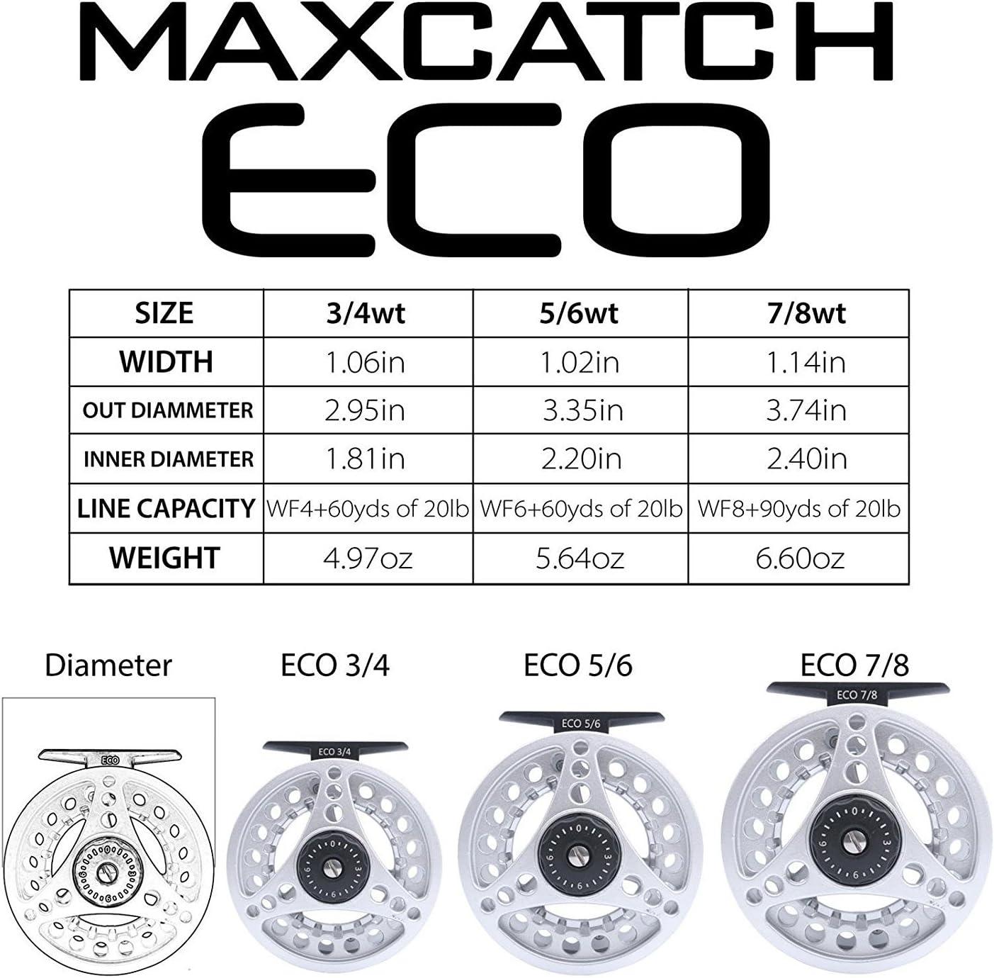 M MAXIMUMCATCH Maxcatch ECO Large Arbor Fly Fishing Reel (3/4wt 5/6wt  7/8wt) and Pre-Loaded Fly Reel with Line Combo Silver Reel Loaded Moss  Green Line 3/4 weight