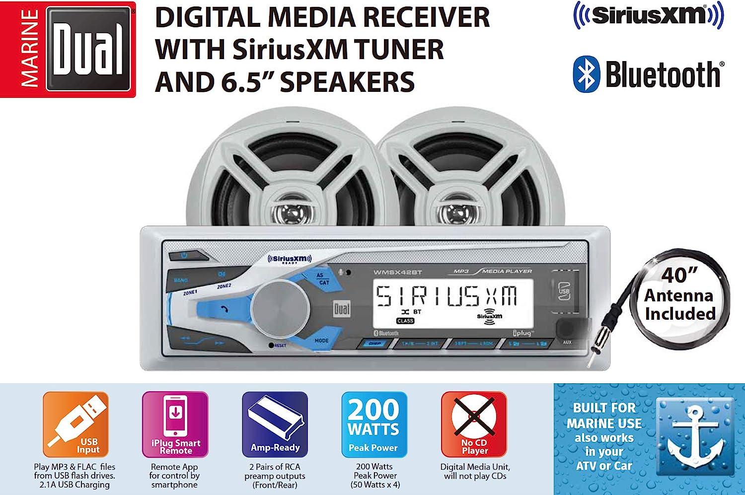 Dual Electronics Marine Stereo with Bluetooth & SiriusXM Tuner, 2