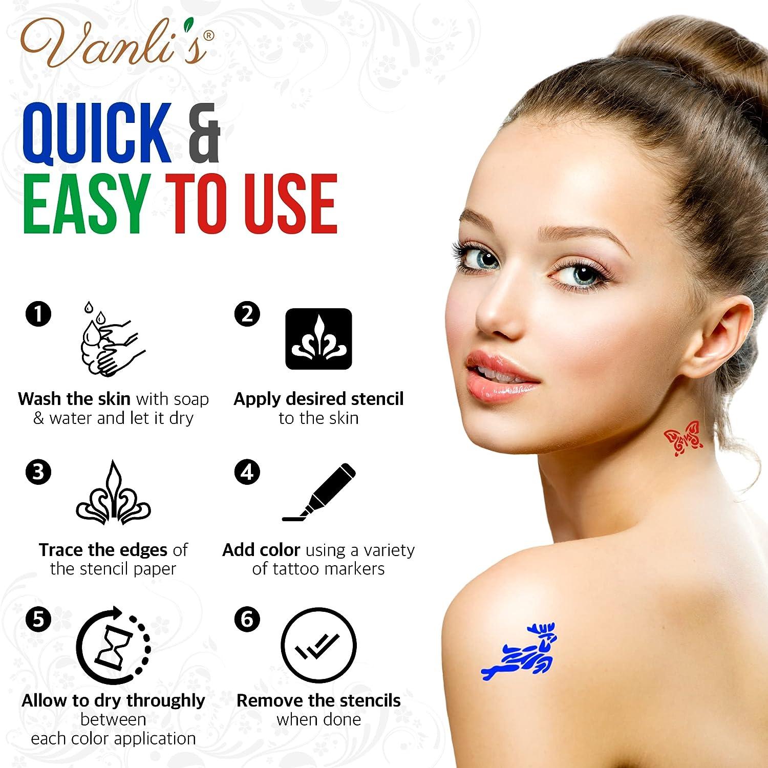  Vanli's Temporary Tattoo Markers for Skin With 30 Unique  Tattoo Stencils. Black Tattoo Pens for Skin Temporary. Skin Safe, Great  Stocking Stuffer For Kids, Teens and Adults : Beauty 
