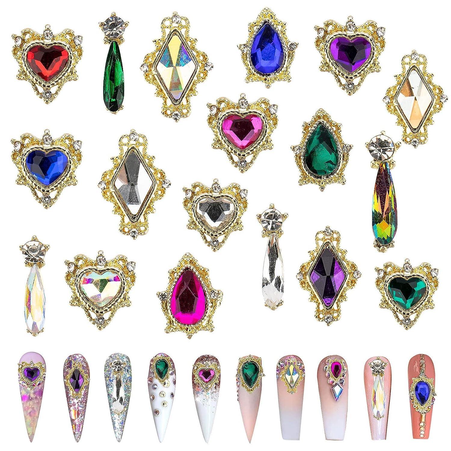 JIEPING 54PCS Nail Art Rhinestones 3D Nail Charms Gems Decorations Big AB  Iridescent Crystal Jewels Gold Chrome Metal Alloy Hearts Drops Charm for  DIY Multiple shapes colorful gem