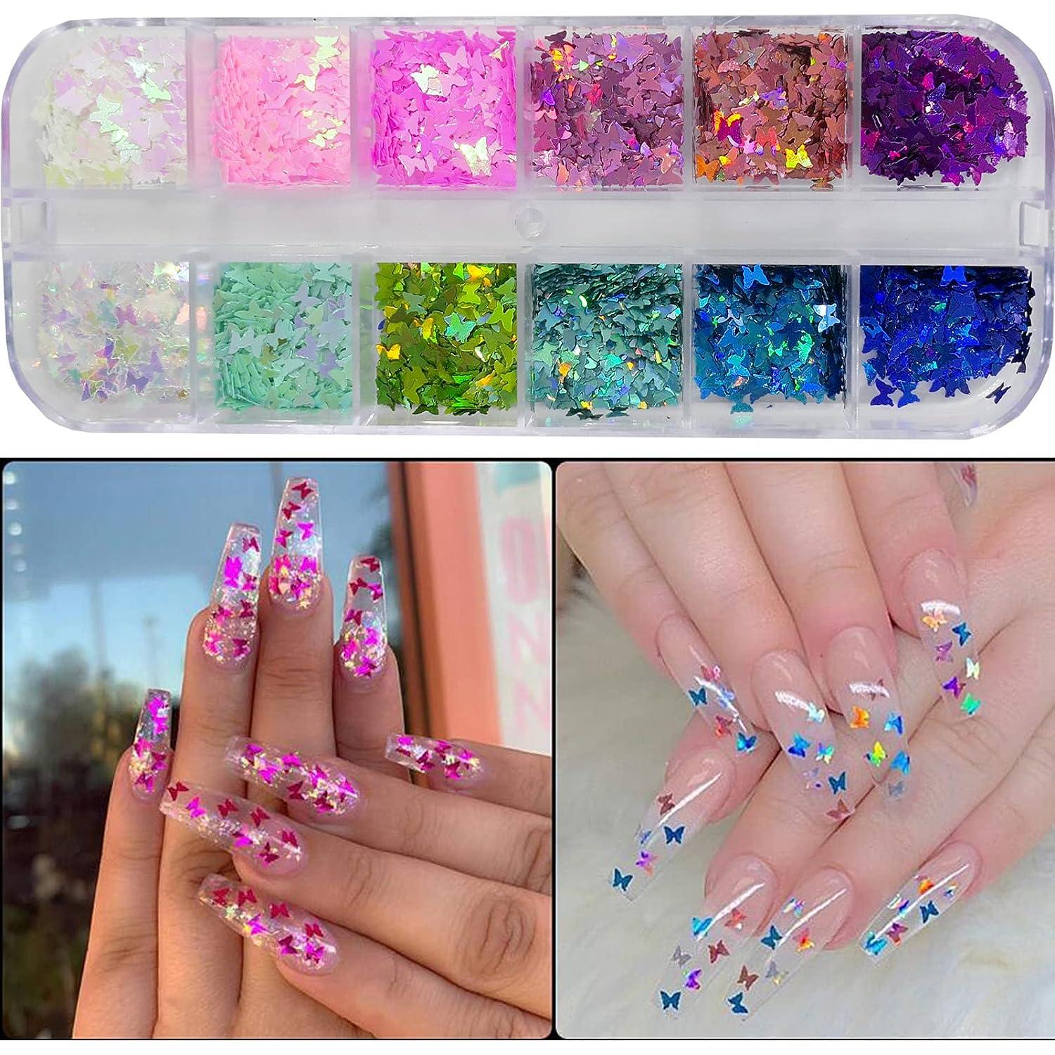 4 Boxes Holographic Nail Glitters Sequins Set Laser Butterfly Heart  Alphabet Letter Star Chunky Glitter Flakes Acrylic Nail Art Tips Stickers  Decorations for Craft/Resin Art/Makeup Holographic Mixed Colors