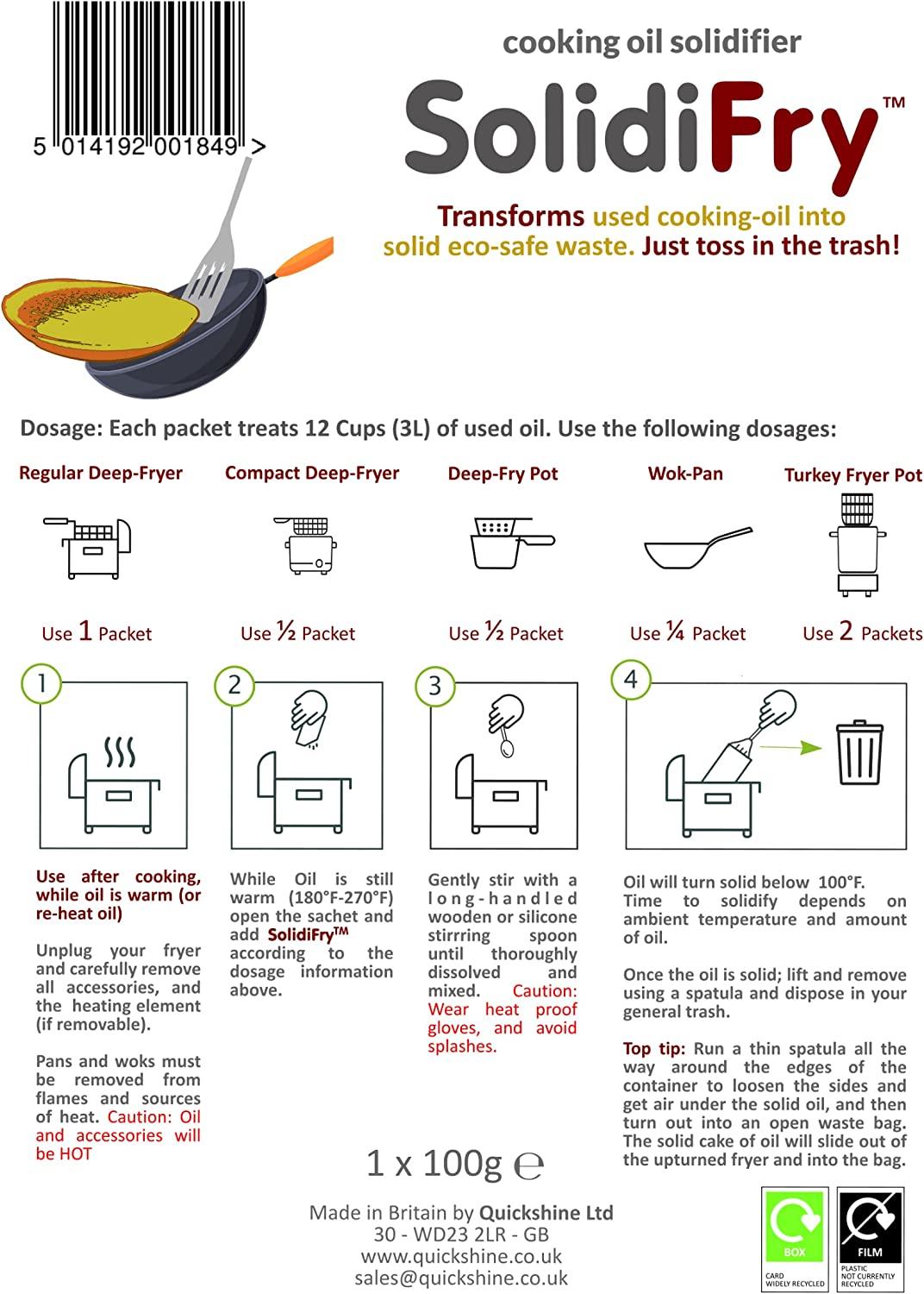 SolidiFry 100 PlantBased Cooking Oil Solidifier Powder Dispose of