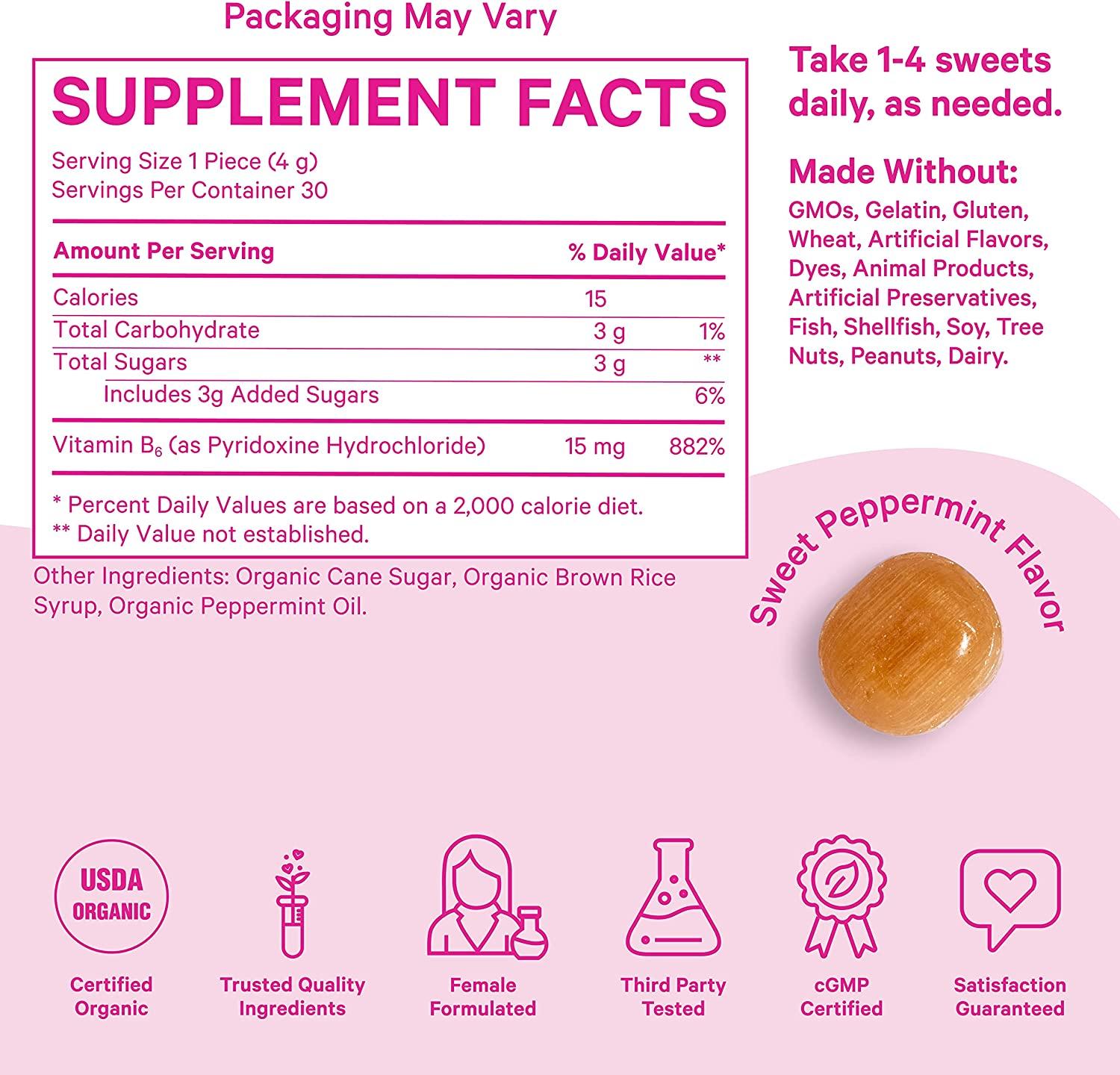 Organic Pink Stork PMS Sweets Lite Peppermint Vitamin B6 Candy for