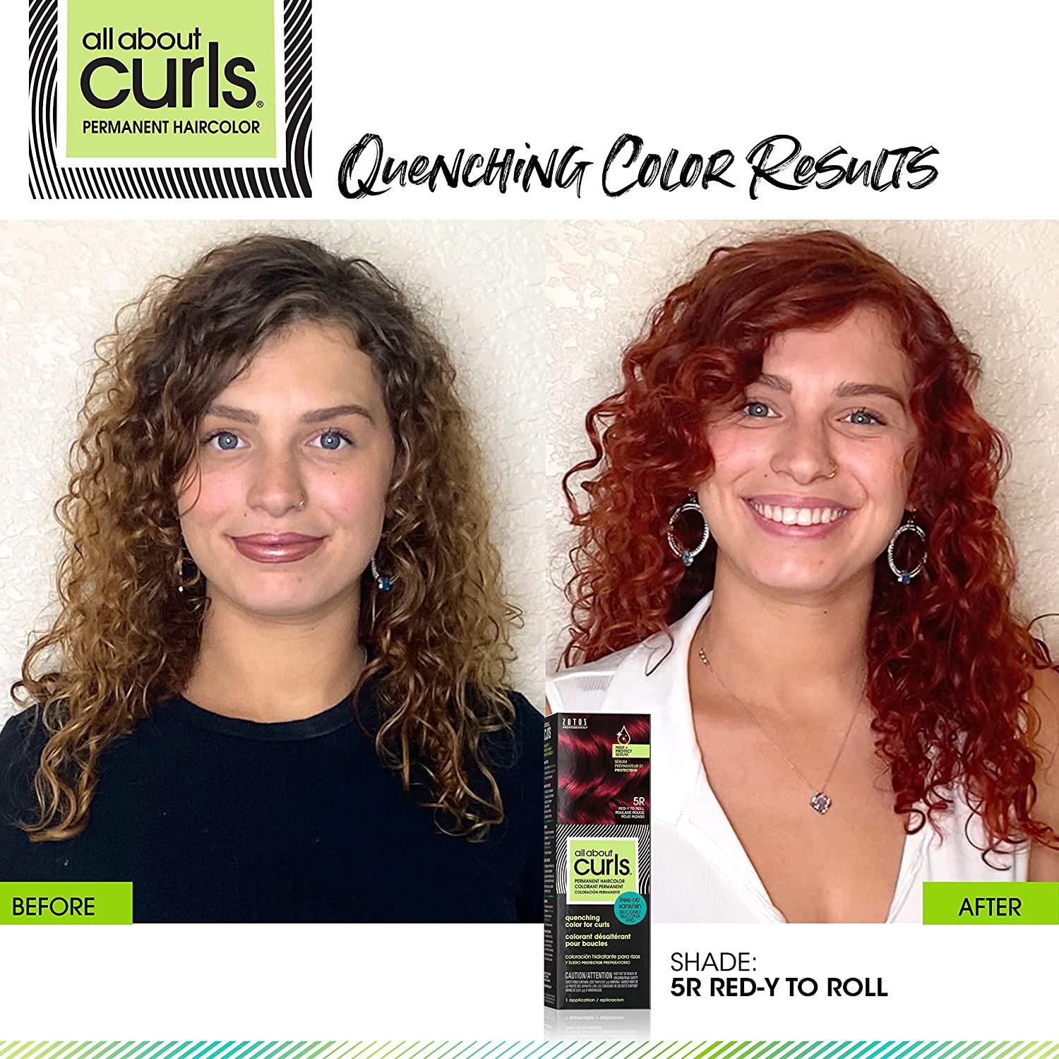 All About Curls Permanent Hair Color Dye | 100% Gray Coverage | Vibrant  Color & Shine | All Curly Hair Types 5R Red-y to Roll Hair Color Dye