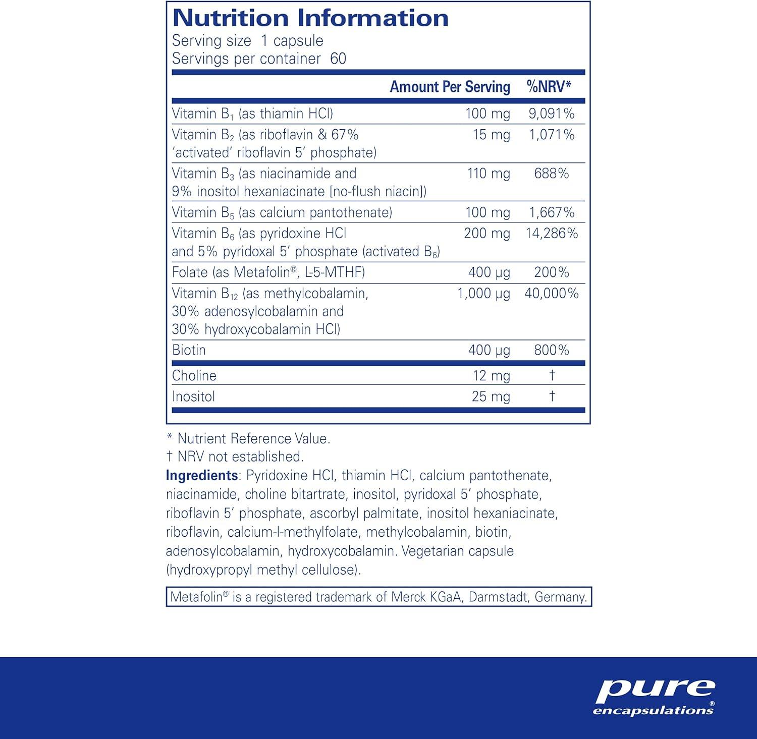 Pure Encapsulations Vitamin B6 Complex Hypoallergenic B Vitamin