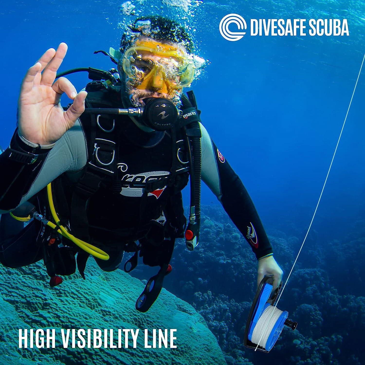 DiveSafe Scuba Diving Reel with Thumb Stopper and High Visibility White Line (150ft' , 270ft