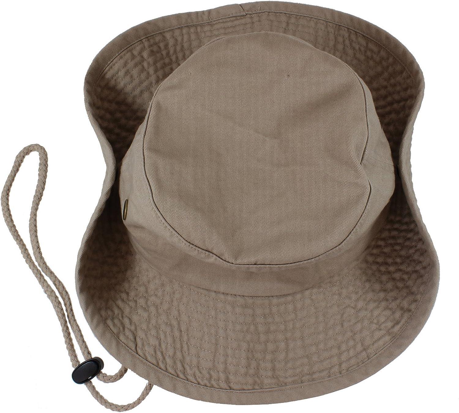 Gelante 100% Cotton Stone-Washed Adjustable Bucket Safari Booney Sun Hats  Large-X-Large Khaki