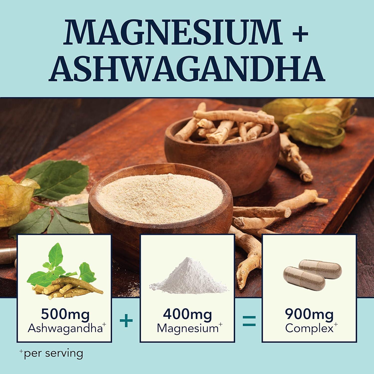 Magnesium Ashwagandha Supplement for Calming Mood & Stress Relief 120 Ct