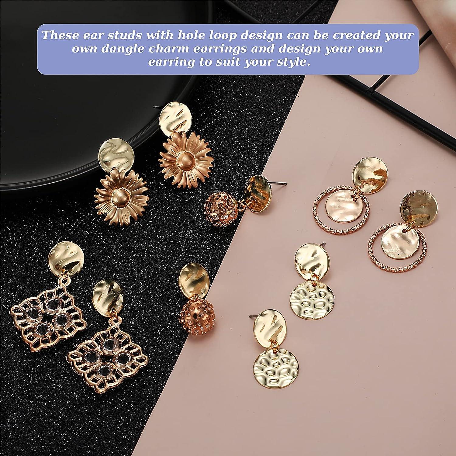 50 Pieces Flat Round Ear Studs Earring Posts with Loop Hole Coin Jewelry  13.0 mm Gold Plated Disc Charms Earring for DIY Earrings Craft Making  Supplies for Women Girls KC Gold