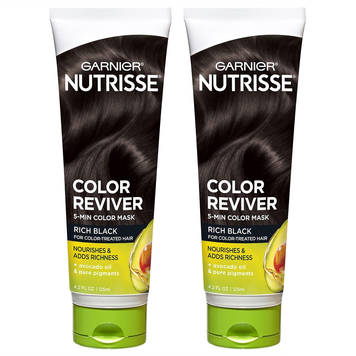 Garnier Nutrisse Color Reviver 5 Minute Nourishing Hair Color Mask with  Avocado Oil Delivers Day 1 Color Results, for Color Treated Hair, Rich  Black,  fl oz, 2 Count (Packaging May Vary)