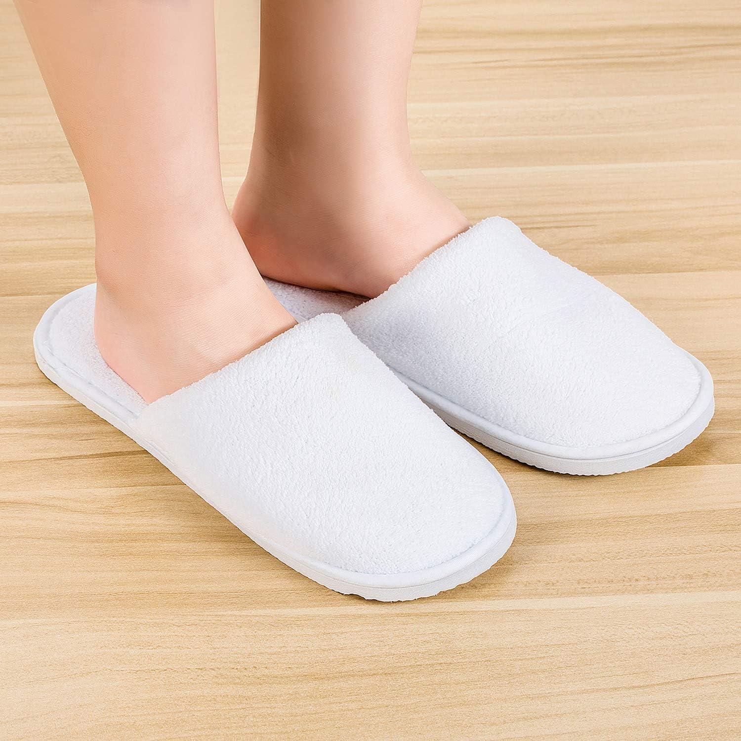 AhFulife Pairs White Terry Hotel Slippers Disposable Spa House