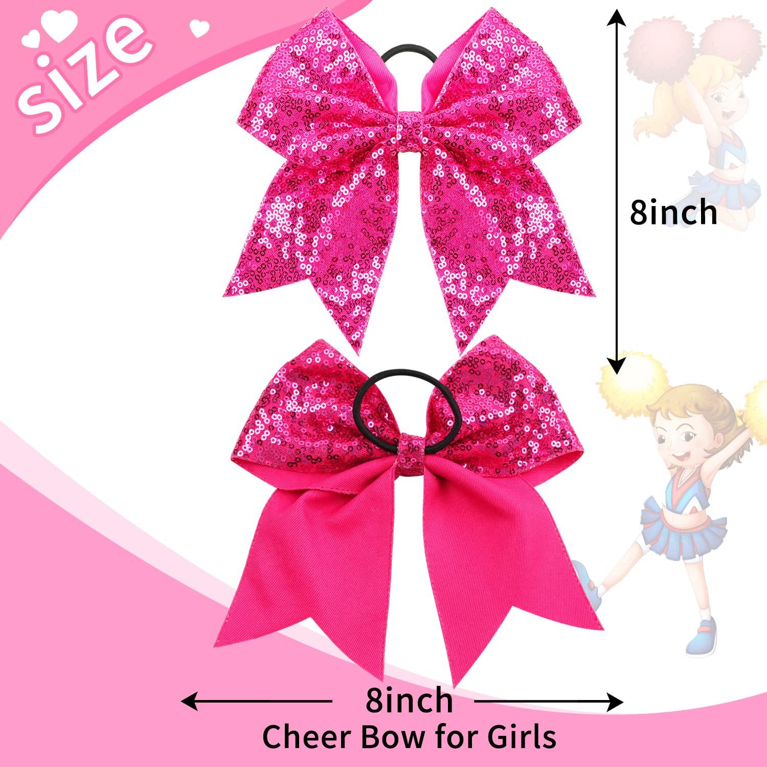 Oaoleer 12PCS 7" Large Glitter Cheer Hair Bows Ponytail Holder Elastic