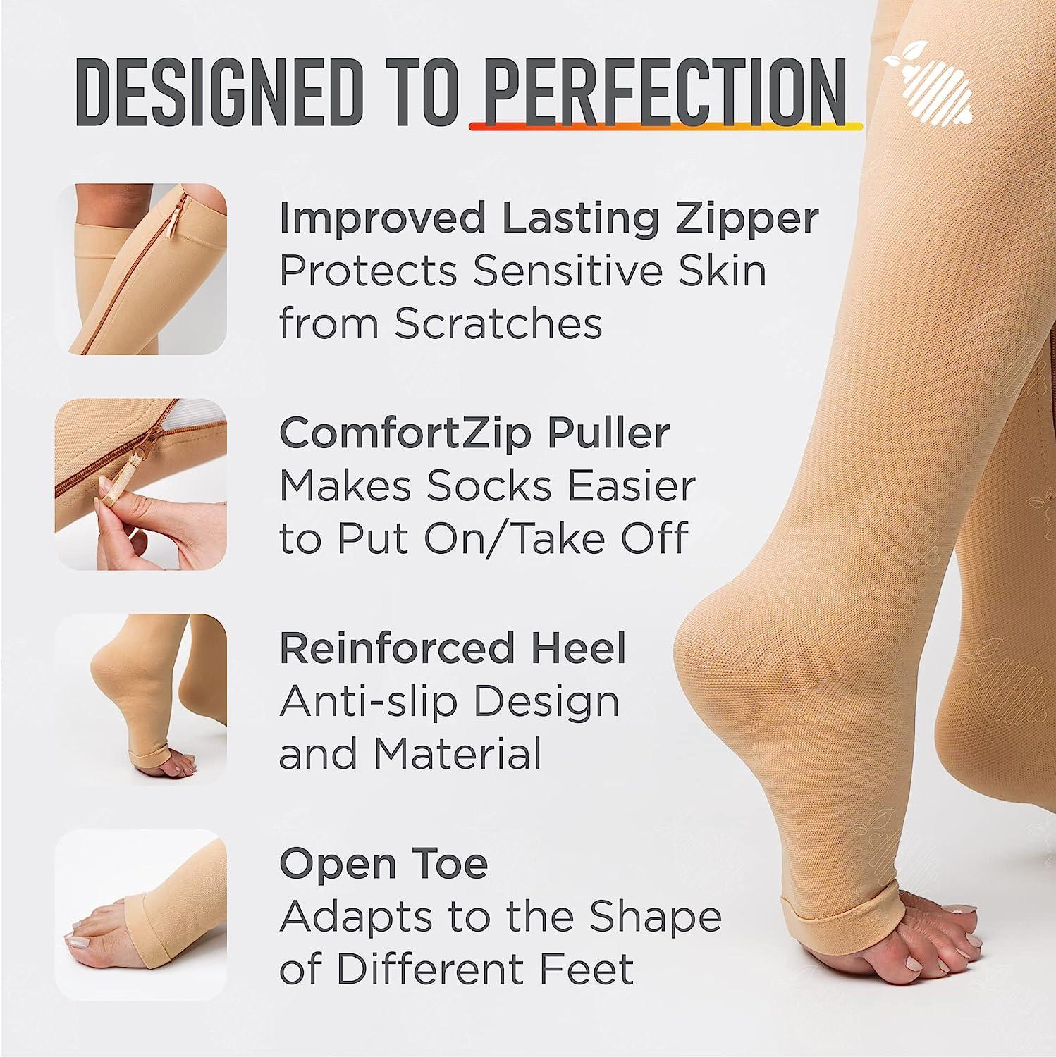 Zipper Compression Socks 20-30mmHg Open Toe with Zip Guard