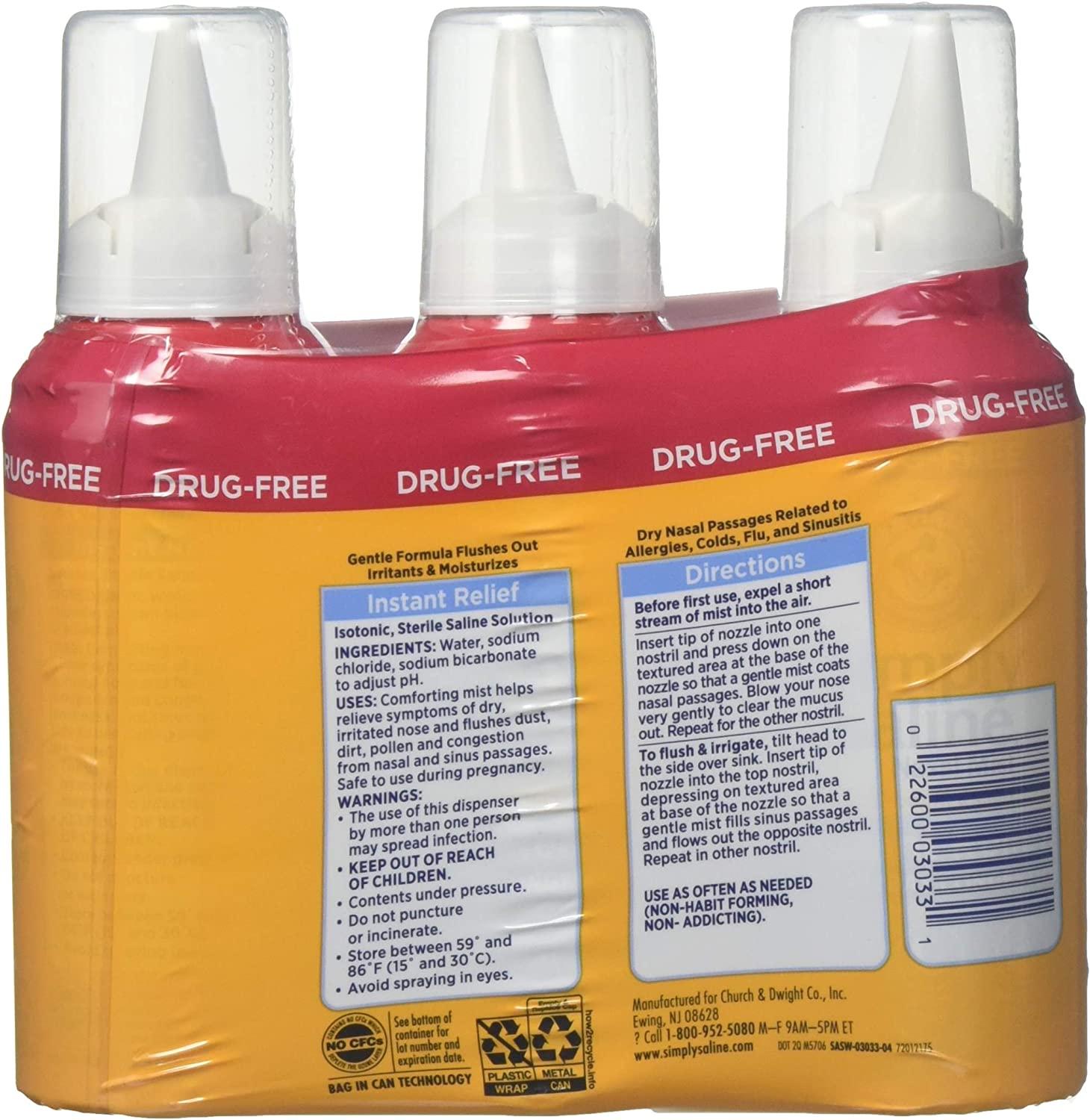 Arm & Hammer Simply Saline Nasal Relief Mist Spray Giant Size 4.5