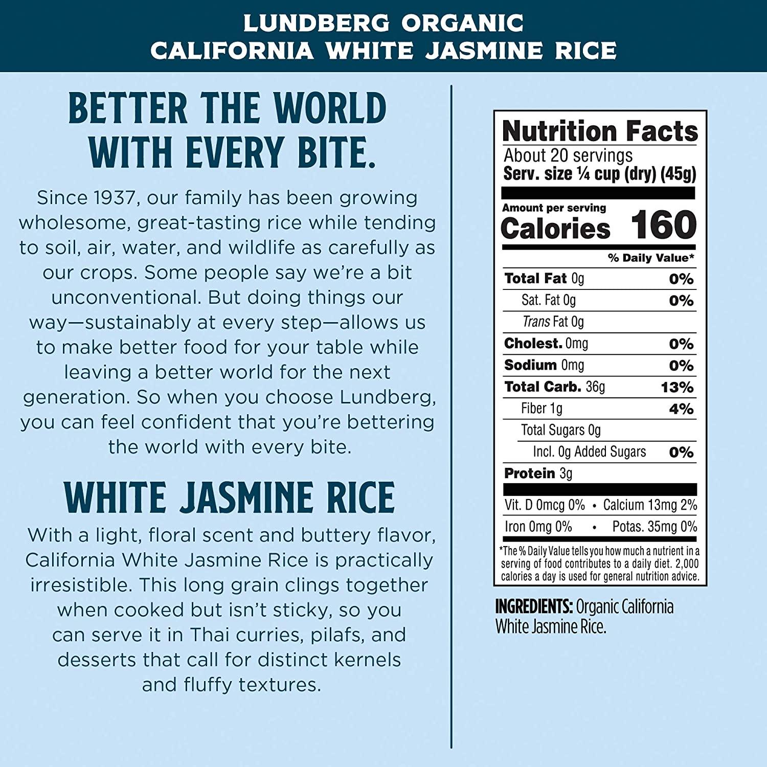 Lundberg Family Farms Organic California White Jasmine Rice, Floral
