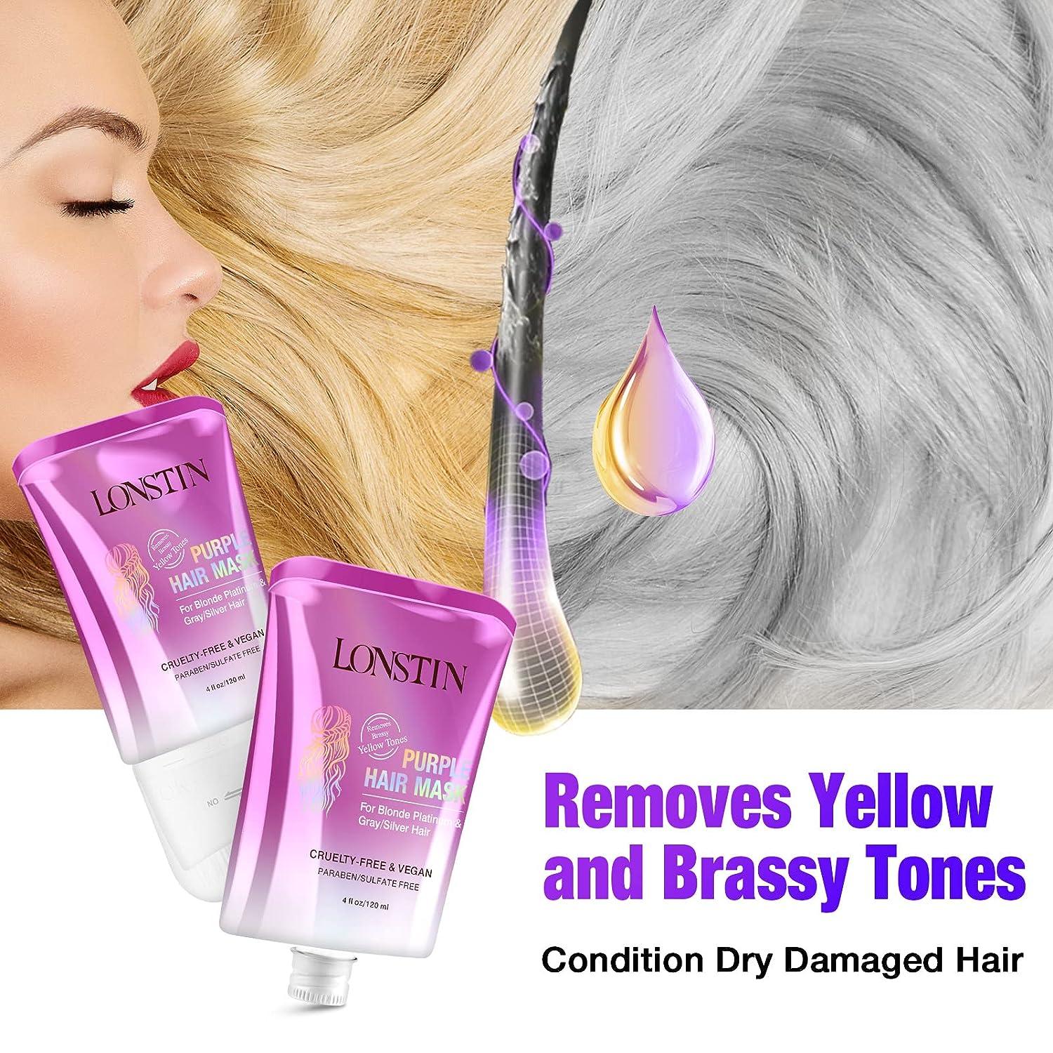 lonstin Purple Hair Mask with Comb, Anti Brass Hair Mask Paraben and