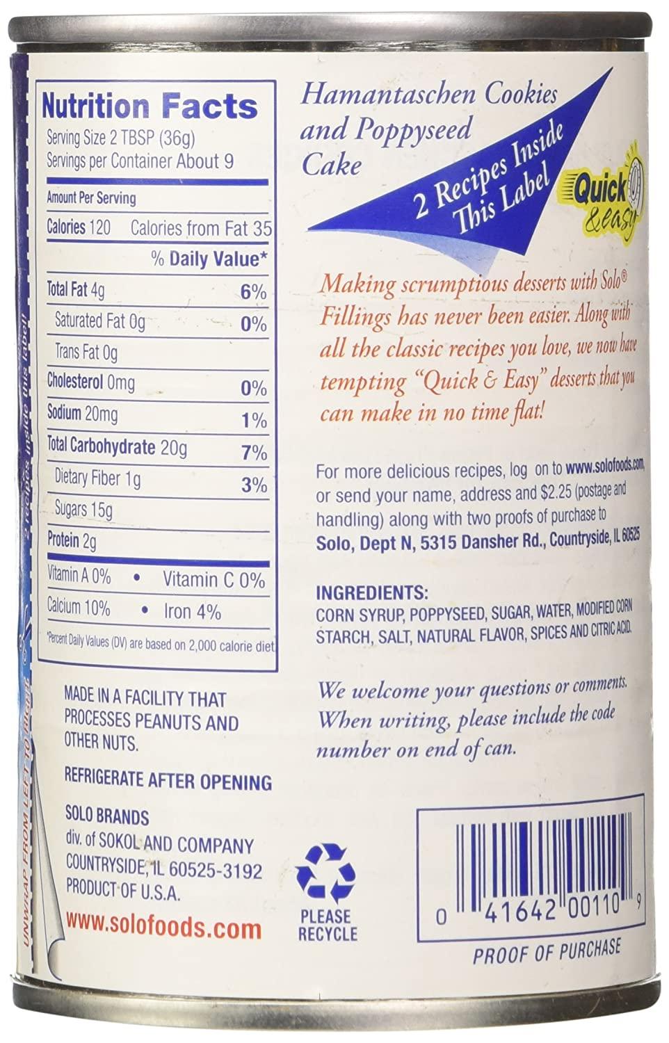 Solo Poppy Seed Cake & Pastry Filling (12.5 oz Cans) 2 Pack