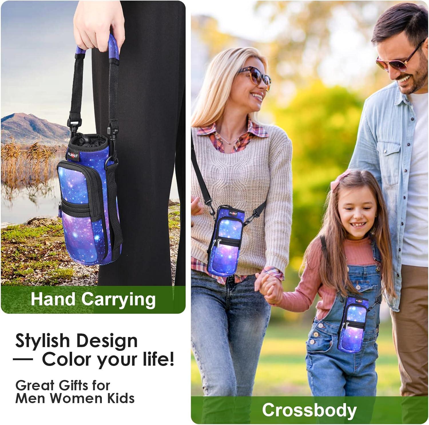 AUPET Water Bottle Sling Bag Sleeve Holder 25oz Purple Starry Sky